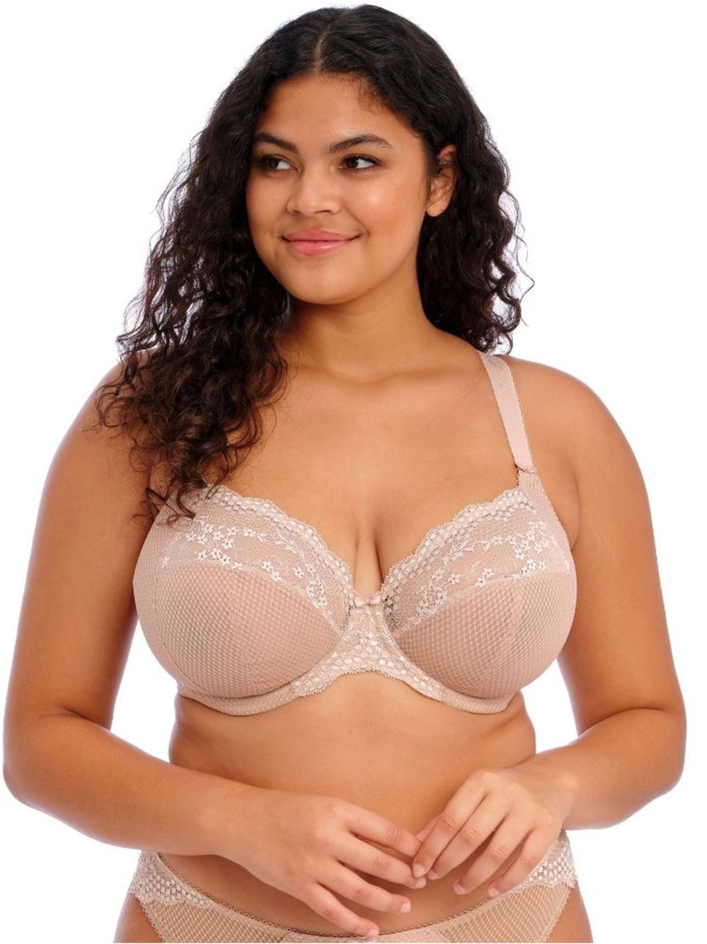 Elomi Women’s Charley Stretch Plunge Bra Underwire EL4382FAN Beige Size 42D Mesh